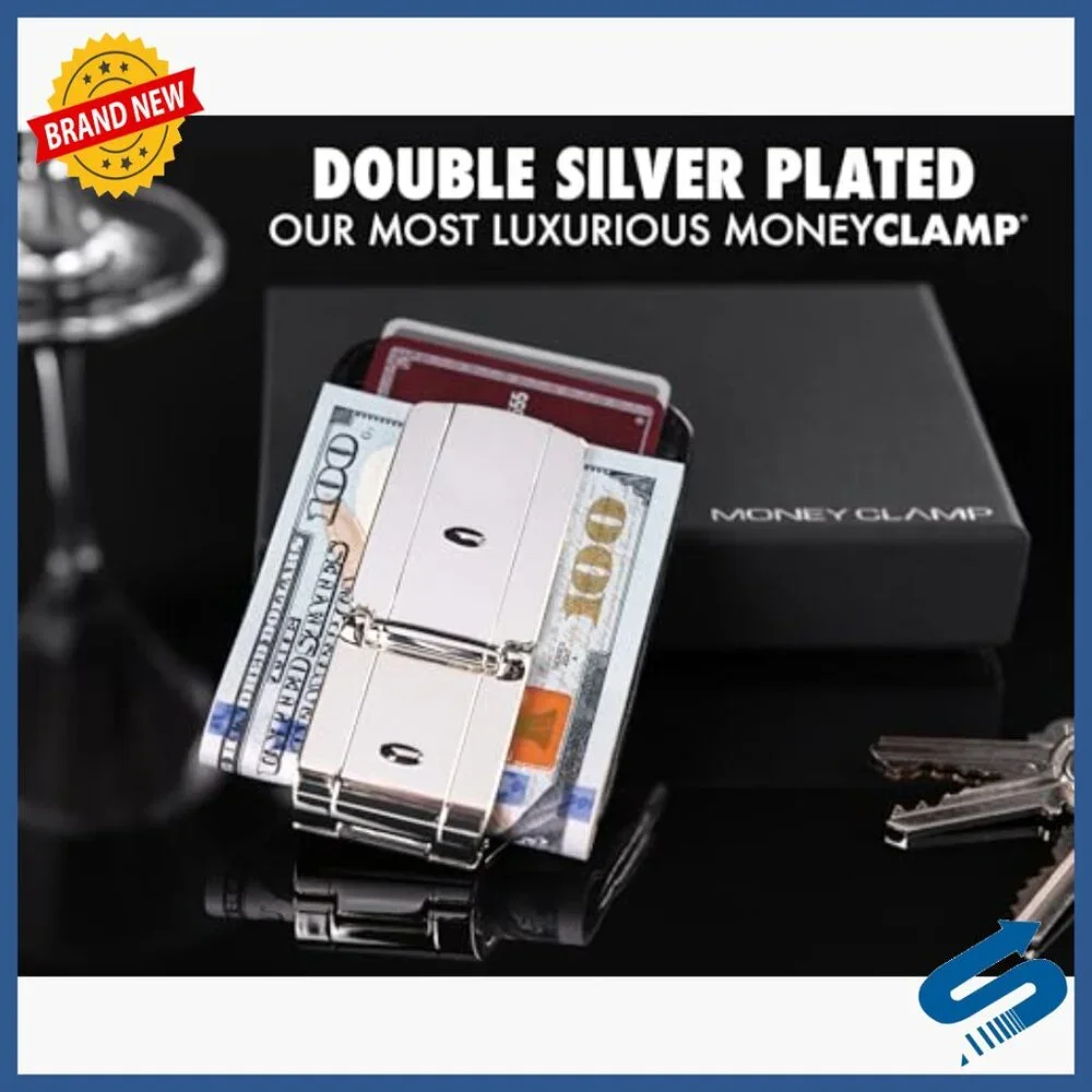 Silver Money Clip with Leather Wallet RFID Blocking Slim Design